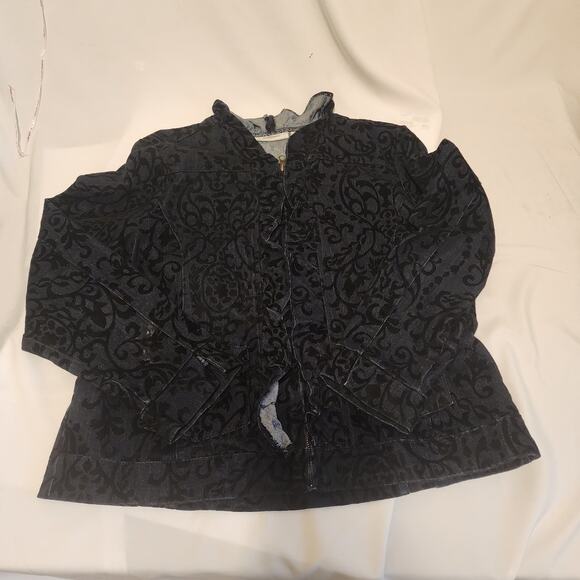 Tantrum Black Brocade Ruffled Front Denim Zipper Jacket XL-Statement piece - Picture 10 of 10